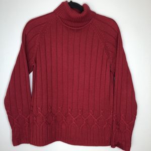 Talbots Women's Large Red Cable Knit Turtleneck Wool Blend Long Sleeve‎ Sweater